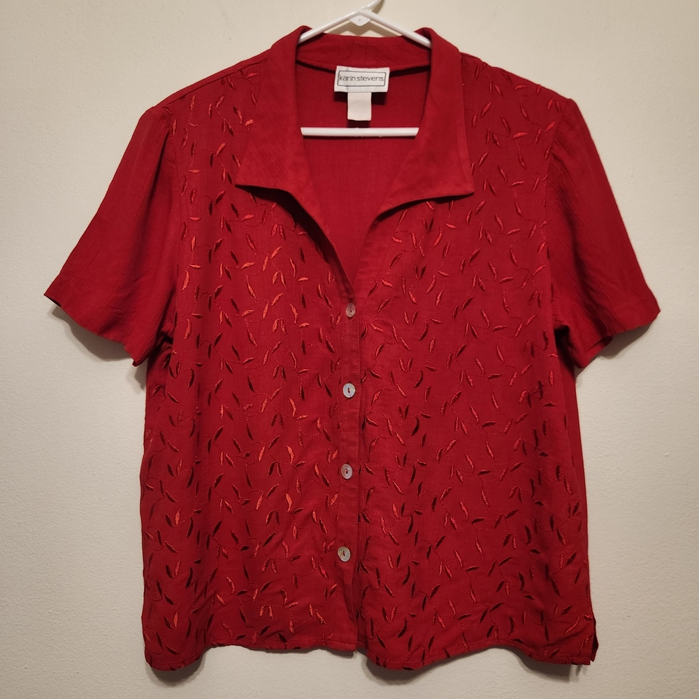 Karin Stevens Red Textured Button-Down Shirt